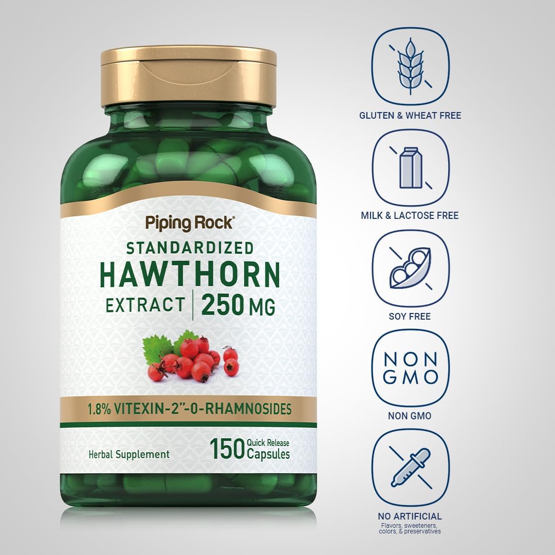 Hawthorn Berry Extract 250mg Capsules - Non-GMO & Gluten-Free Supplement | 150 Count