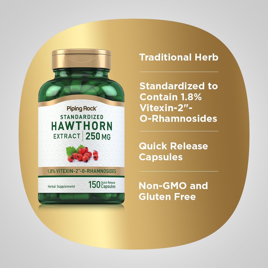 Hawthorn Berry Extract 250mg Capsules - Non-GMO & Gluten-Free Supplement | 150 Count