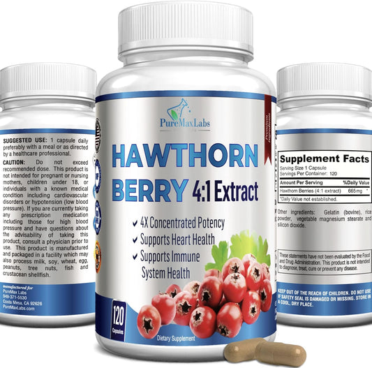 Hawthorn Berry Extract Capsules - 4:1 Concentration, 120 Count, Immune Support & Antioxidant Boost from 2660mg Berries