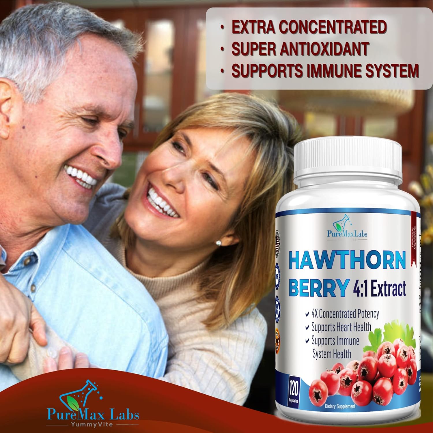 Hawthorn Berry Extract Capsules - 4:1 Concentration, 120 Count, Immune Support & Antioxidant Boost from 2660mg Berries