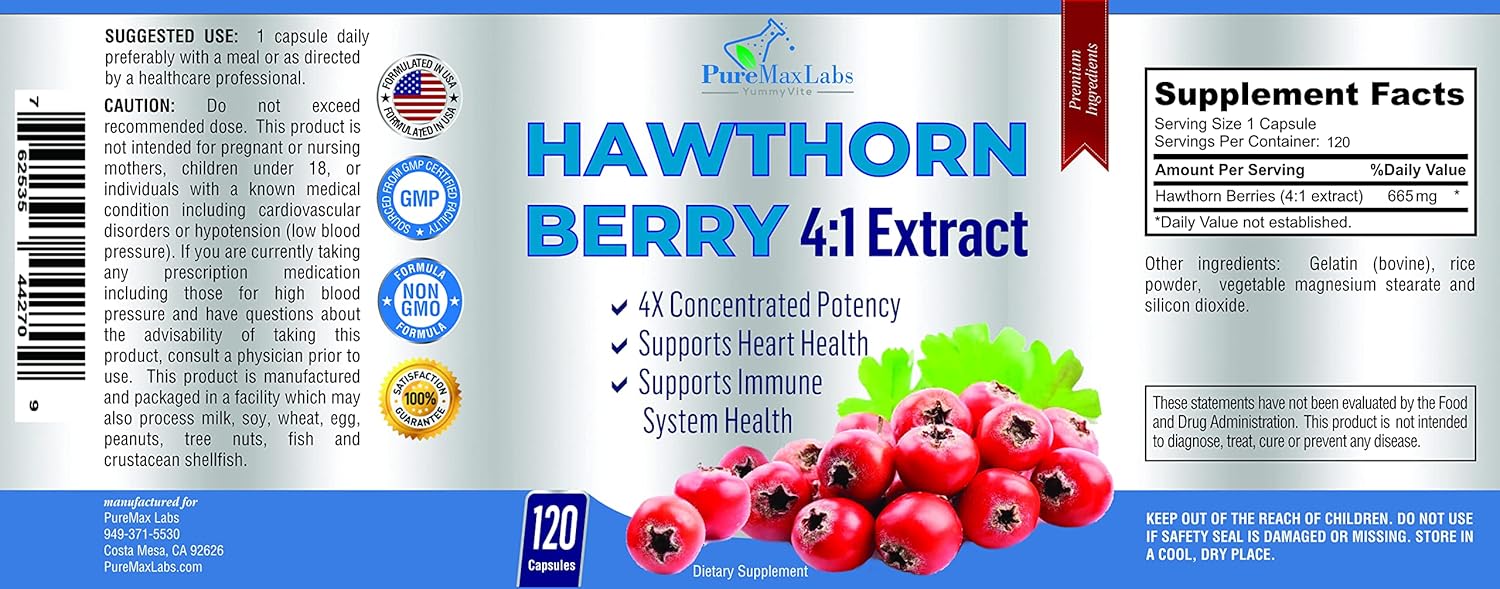 Hawthorn Berry Extract Capsules - 4:1 Concentration, 120 Count, Immune Support & Antioxidant Boost from 2660mg Berries