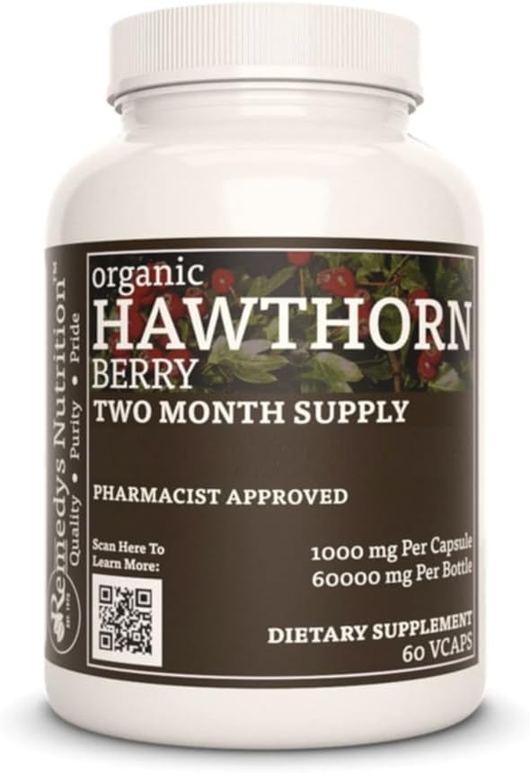 Hawthorn Berry Supplement 1000mg Capsules - 60 Vegan Capsules | Herbal Dietary Supplement | Non-GMO, Gluten-Free, Dairy-Free
