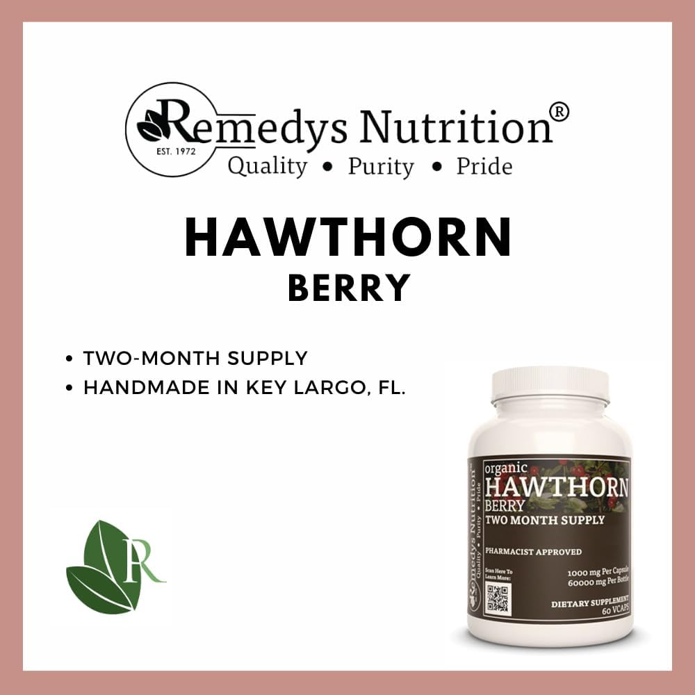 Hawthorn Berry Supplement 1000mg Capsules - 60 Vegan Capsules | Herbal Dietary Supplement | Non-GMO, Gluten-Free, Dairy-Free