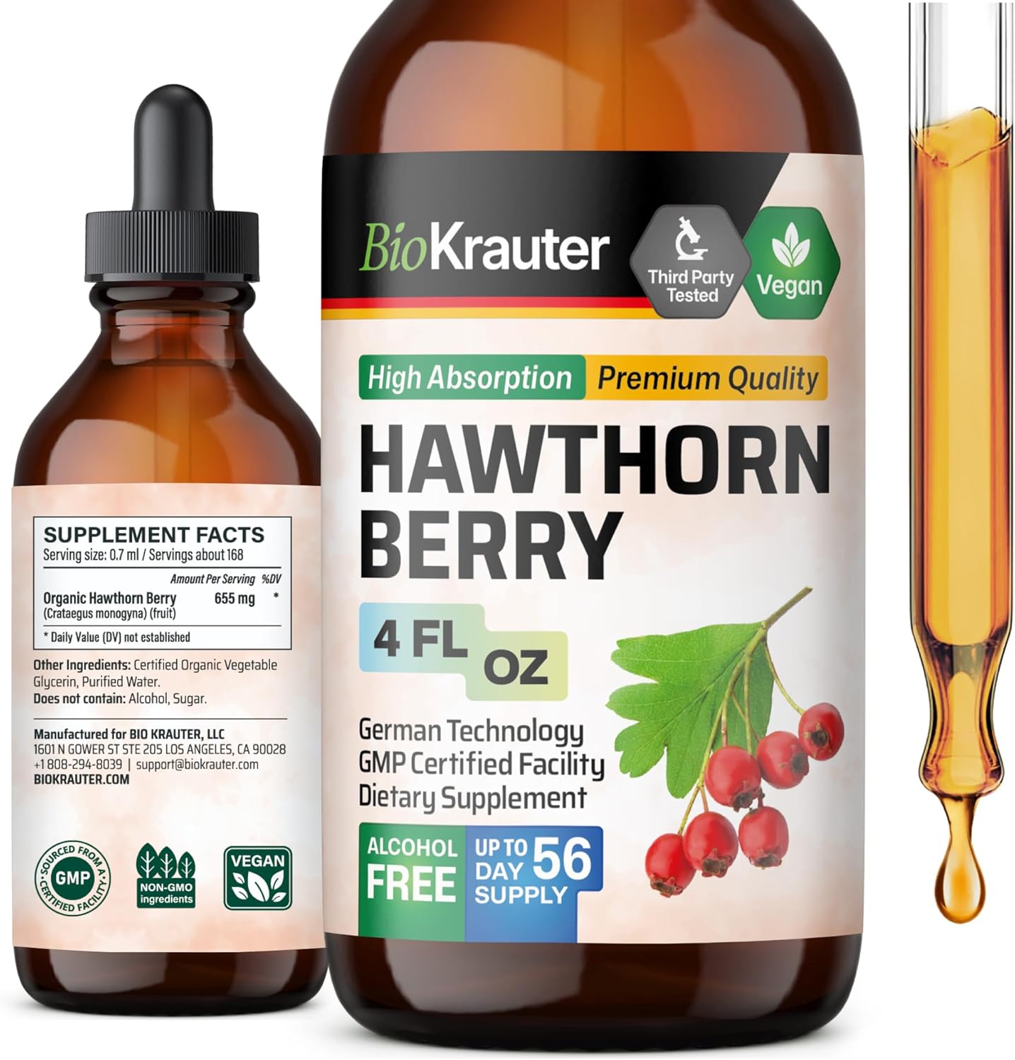 Hawthorn Berry Tincture 4 Fl.Oz - Alcohol & Sugar Free Vegan Supplement