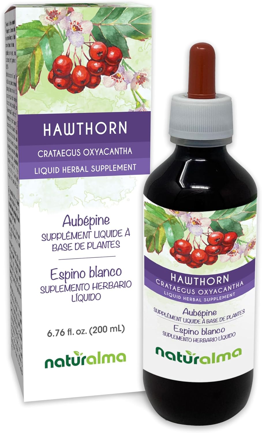 Hawthorn Leaf and Flower Alcohol-Free Tincture - 6.76 fl oz Liquid Extract Drops - Natural Herbal Supplement for Vegans