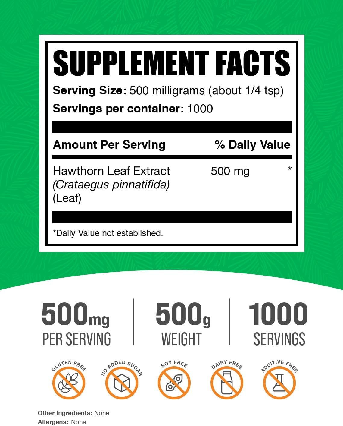 Hawthorn Leaf Extract Powder - Herbal Supplement, Vegan & Gluten Free - 500g (1.1 lbs) Pack of 1 - BulkSupplements