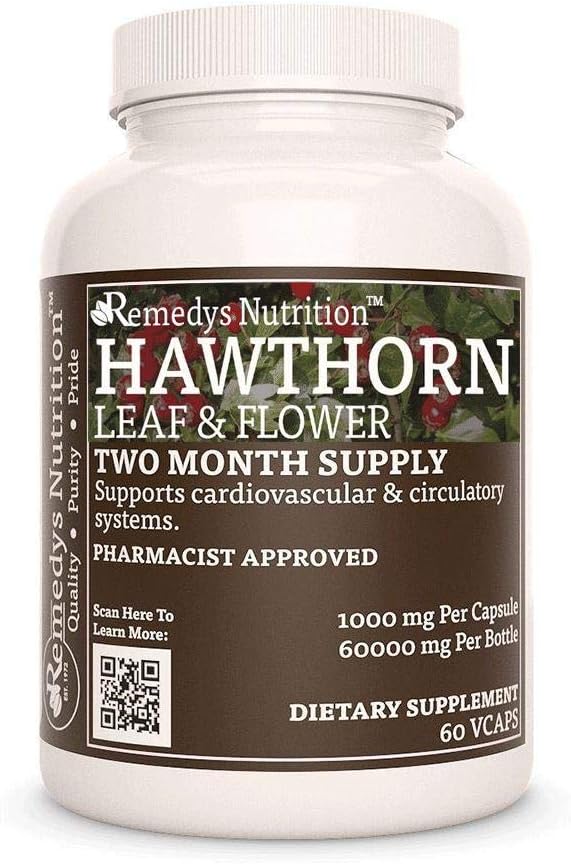 Hawthorn Leaf & Flower 1000mg Capsules | 60 Vegan Herbal Supplements | Non-GMO, Gluten & Dairy Free