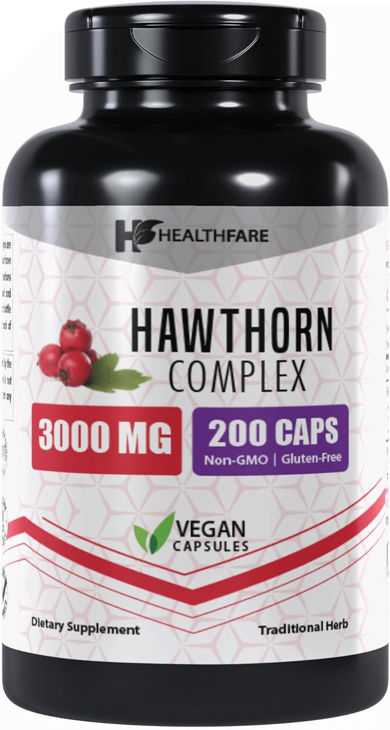 Hawthorn Supplement Capsules | 200 Count | 3000mg | Herbal Heart Support | Gluten-Free & Non-GMO