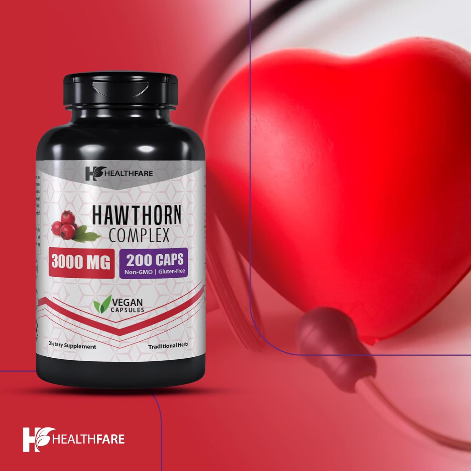 Hawthorn Supplement Capsules | 200 Count | 3000mg | Herbal Heart Support | Gluten-Free & Non-GMO