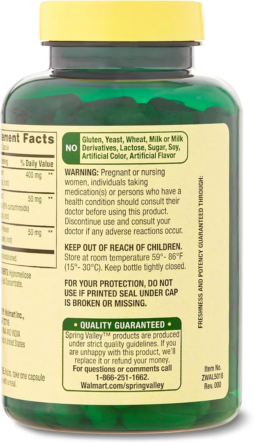 Hayvi Spring Valley Turmeric Curcumin & Ginger Powder Supplement Bundle - 500mg, 180 Capsules + Pill Case