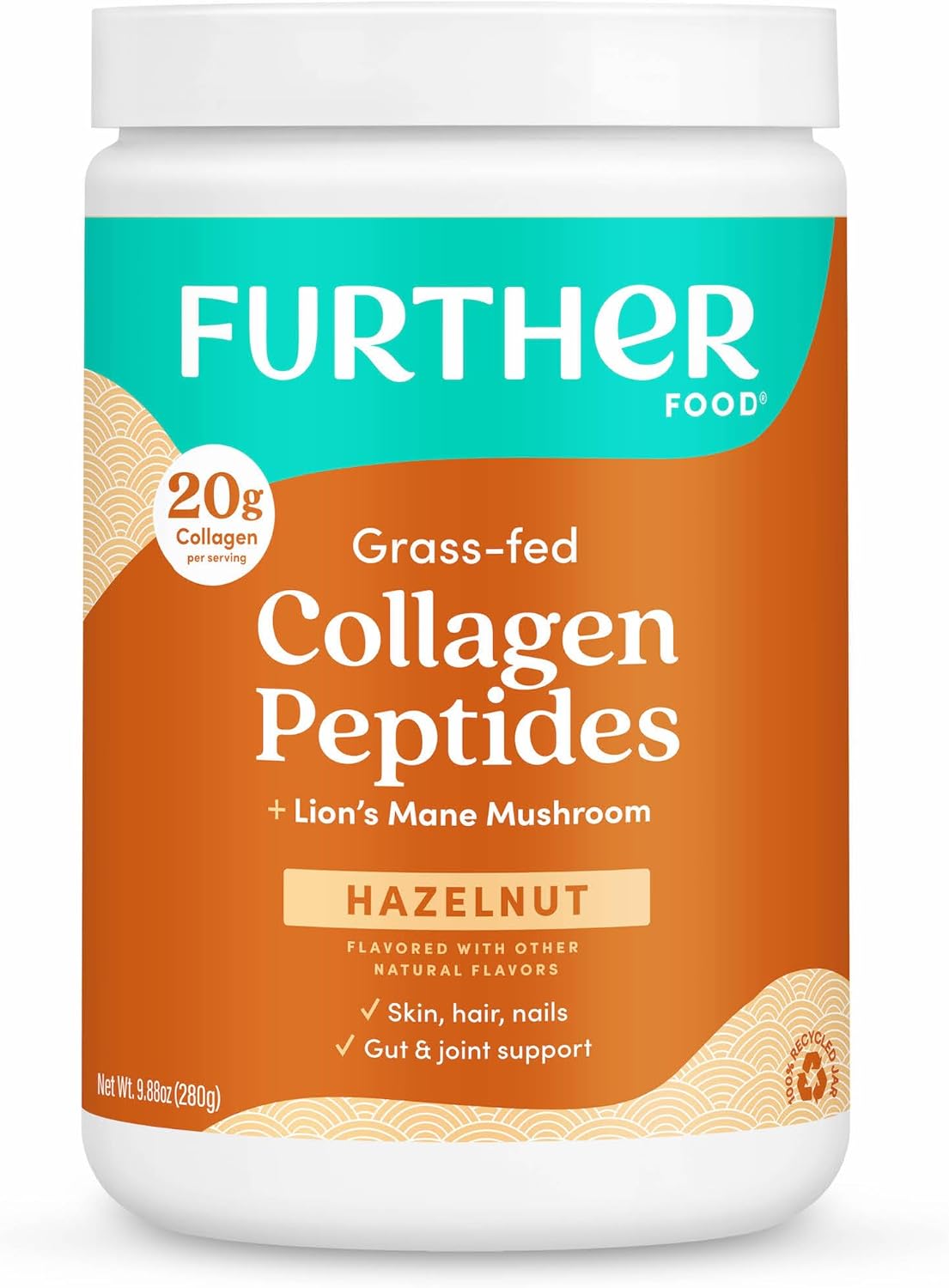 Hazelnut Collagen Peptides Powder with Lion’s Mane Mushroom - Grass-Fed Type 1 & 3 Protein for Gut Health, Joints, Hair, Skin, Nails - Paleo Keto Friendly 9.88 oz