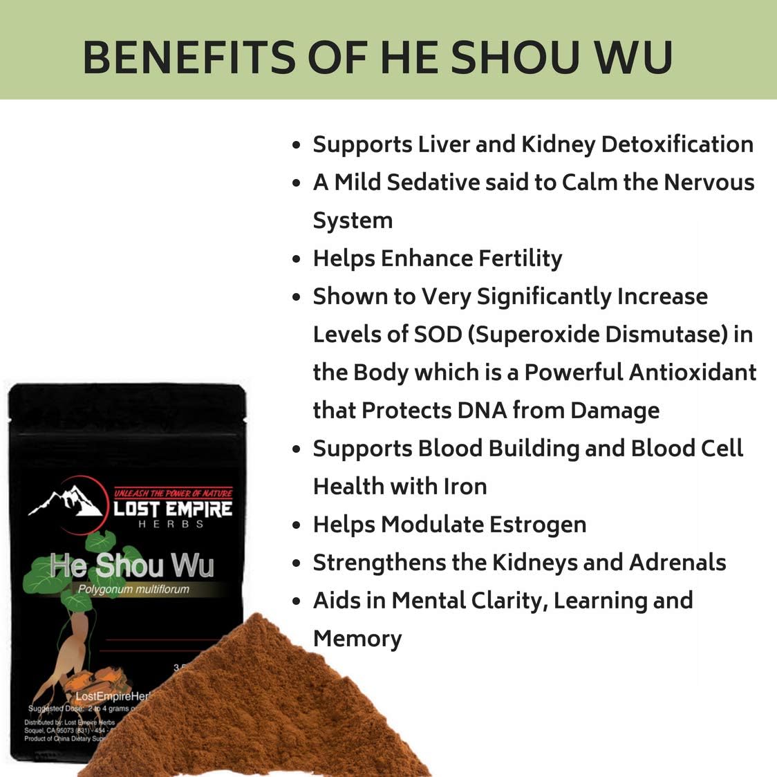 He Shou Wu 10:1 Extract Powder - High Quality Polygonum Multiflorum Roots for Jing - 100g by Lost Empire Herbs