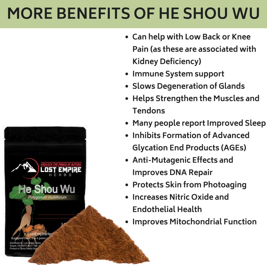 He Shou Wu 10:1 Extract Powder - High Quality Polygonum Multiflorum Roots for Jing - 100g by Lost Empire Herbs
