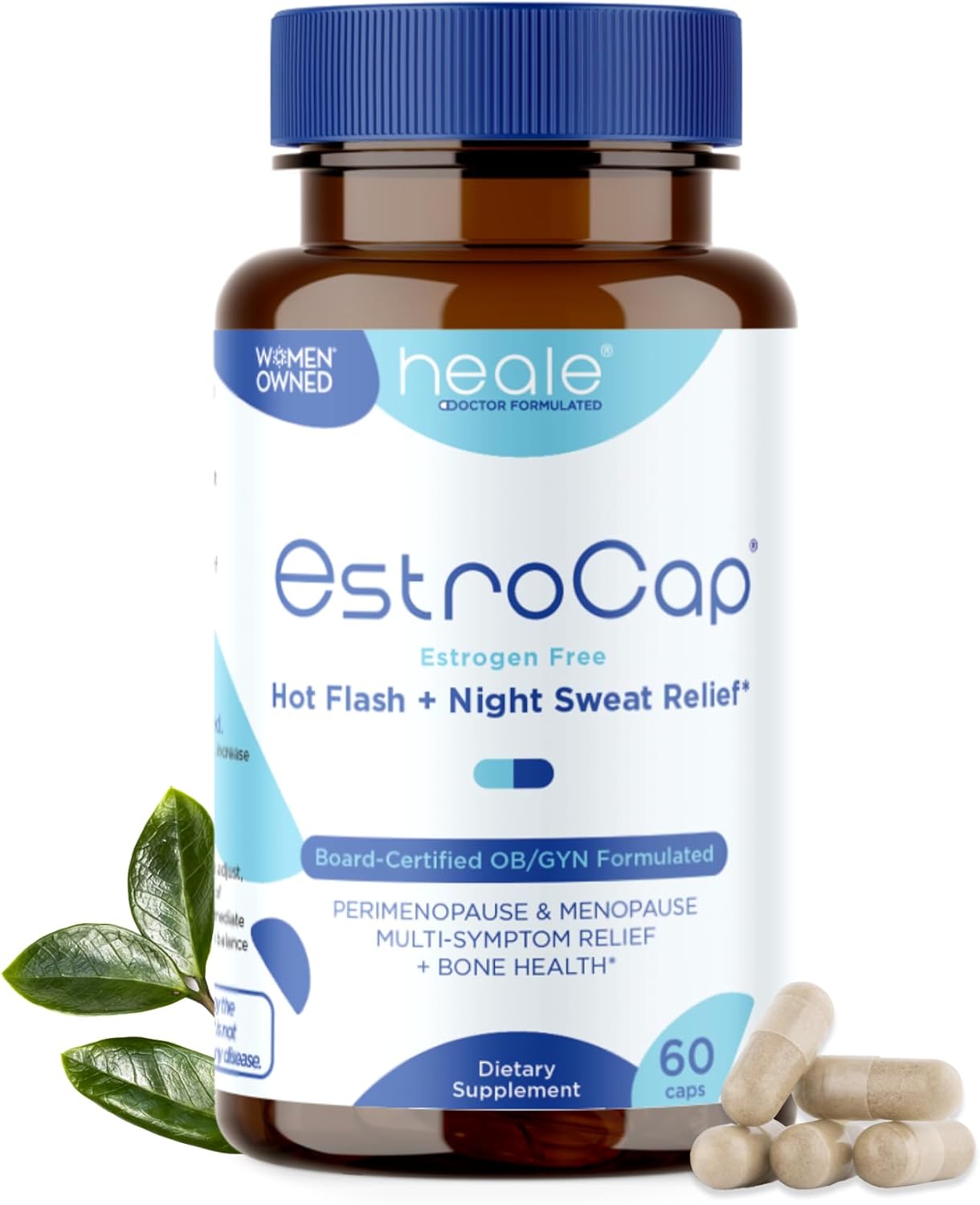 Heale Health Estrocap Menopause Supplements - Relief for Hot Flashes, Night Sweats, Bone Health, and Mood Support - Valerian Root & Black Cohosh - 60ct
