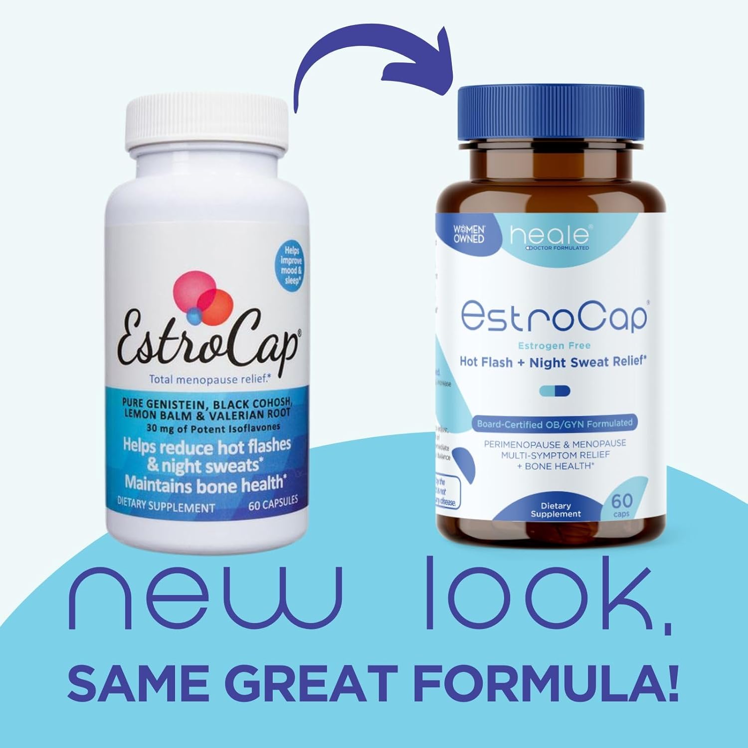 Heale Health Estrocap Menopause Supplements - Relief for Hot Flashes, Night Sweats, Bone Health, and Mood Support - Valerian Root & Black Cohosh - 60ct