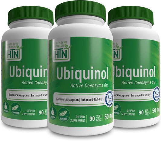 Health Thru Nutrition Ubiquinol 50mg (270 Softgels) with Kaneka QH CoQ-10 | 3-Pack | Cardiovascular & Mitochondria Support