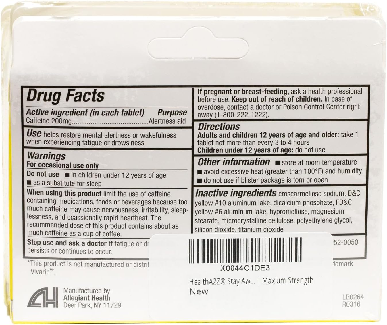 HealthA2Z® Stay Awake Caffeine Alertness Aid - 200mg - 3 Packs of 16 Tablets - Maximum Strength Formula