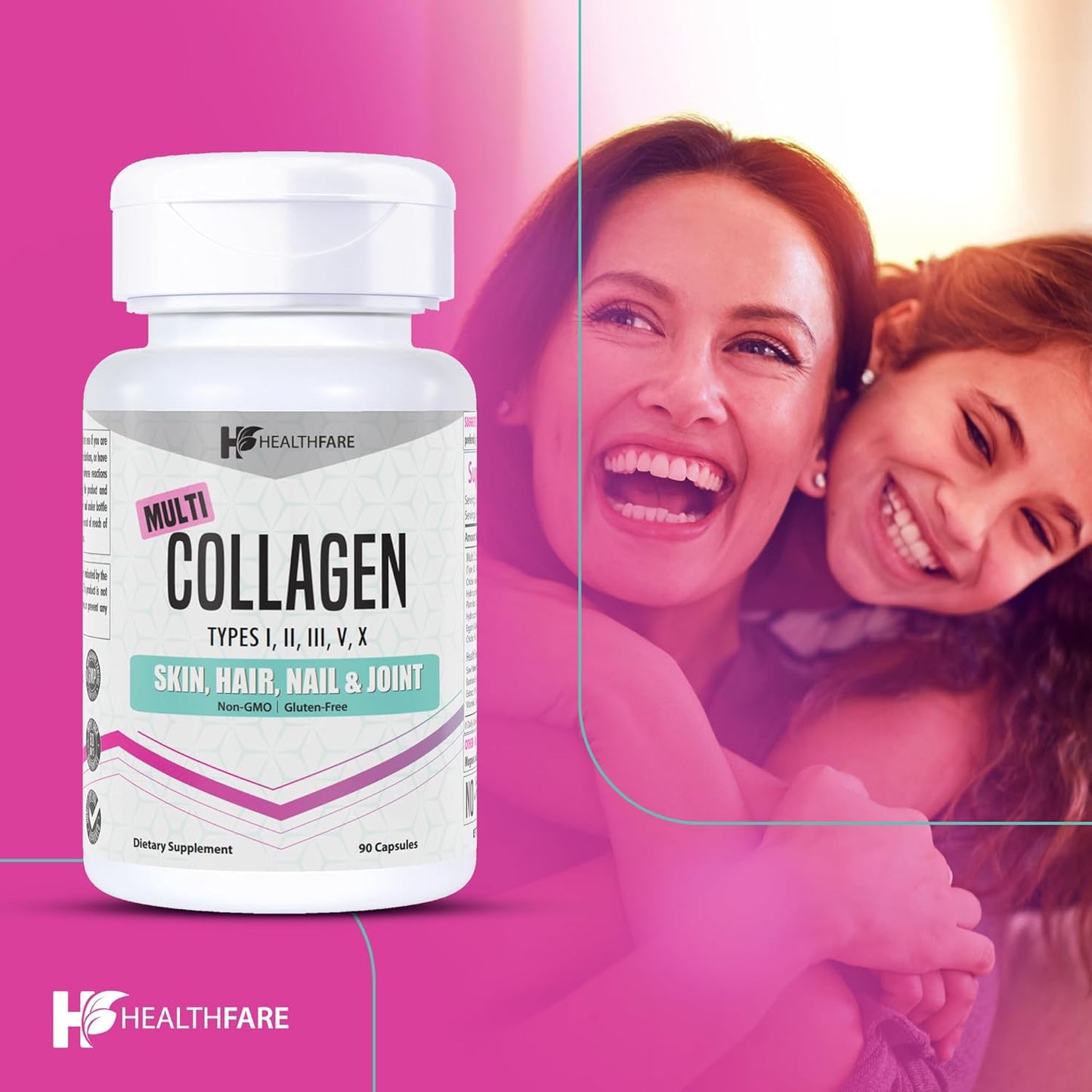 Healthfare Multi Collagen Peptides Tablets - 90 Count - Skin, Hair, & Joint Health Support with MSM, Aloe Vera, Saw Palmetto, Keratin, Vitamin C & E - Non-GMO - Made in USA