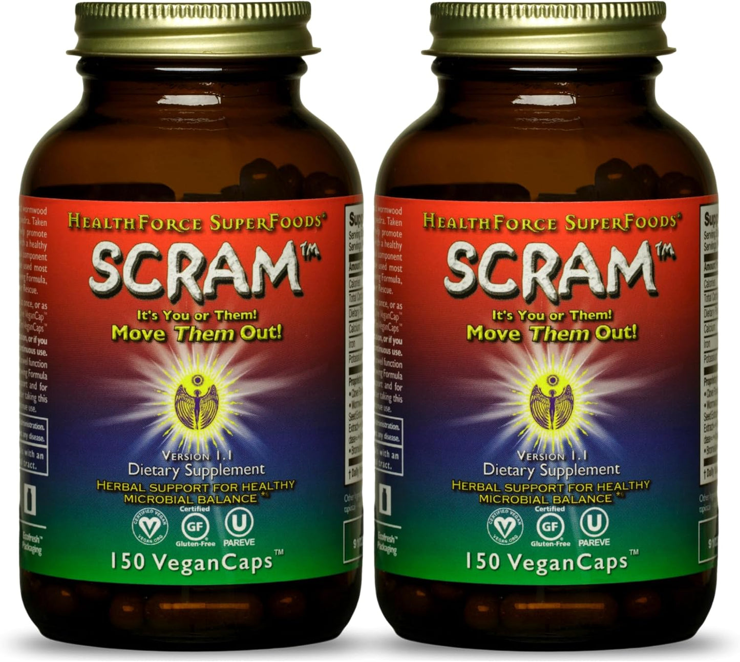 HealthForce SuperFoods Scram - Herbal Digestion Support Supplement with Milk Thistle, Wormwood, and Black Walnut - 300 Vegan Capsules