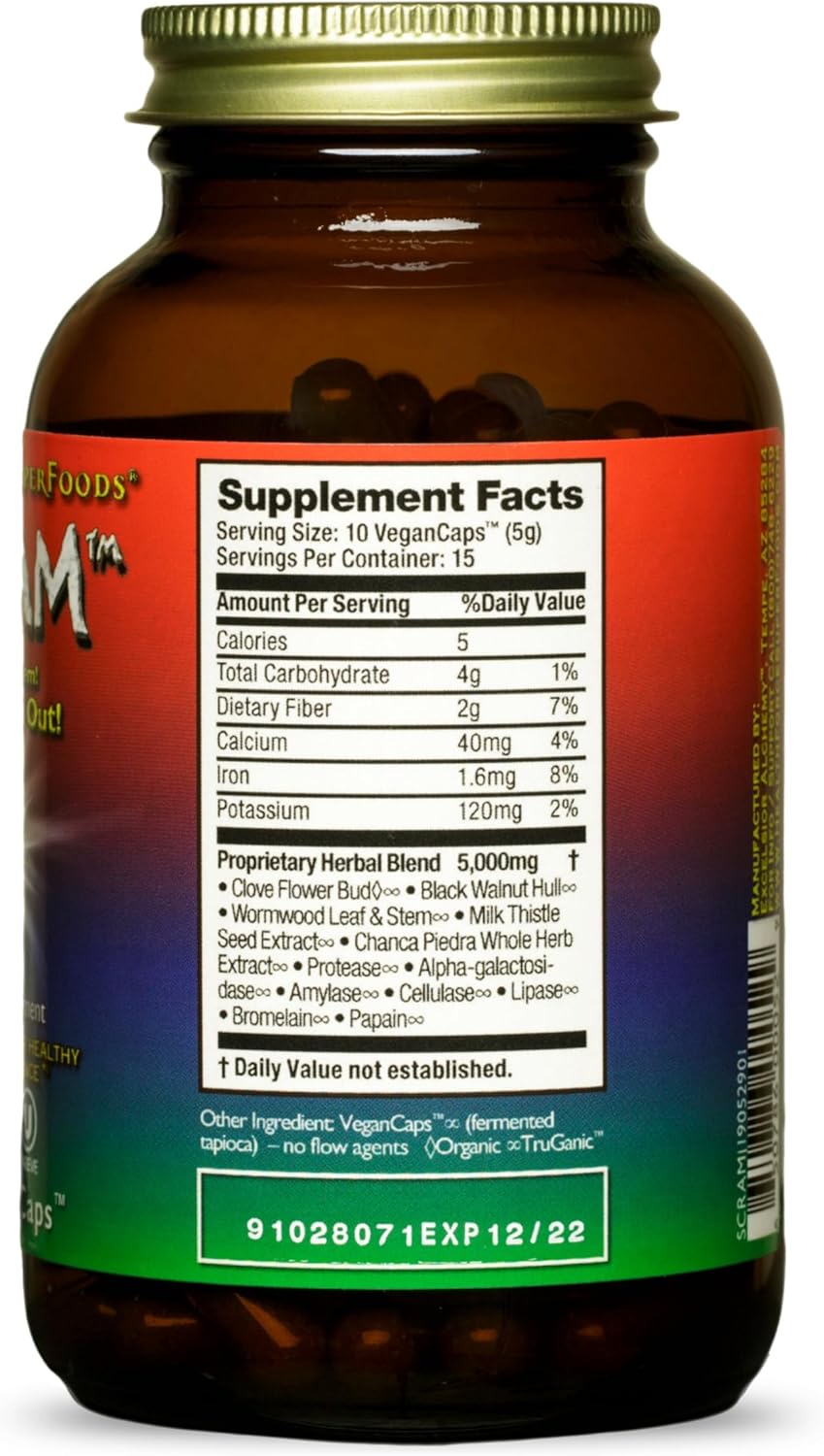 HealthForce SuperFoods Scram - Herbal Digestion Support Supplement with Milk Thistle, Wormwood, and Black Walnut - 300 Vegan Capsules