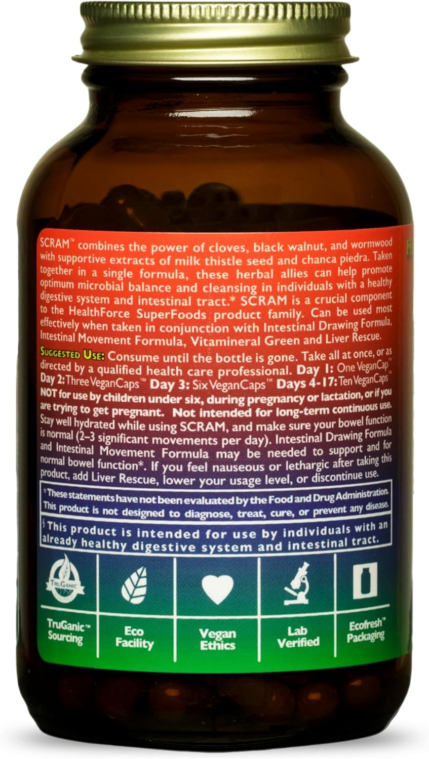 HealthForce SuperFoods Scram - Herbal Digestion Support Supplement with Milk Thistle, Wormwood, and Black Walnut - 300 Vegan Capsules