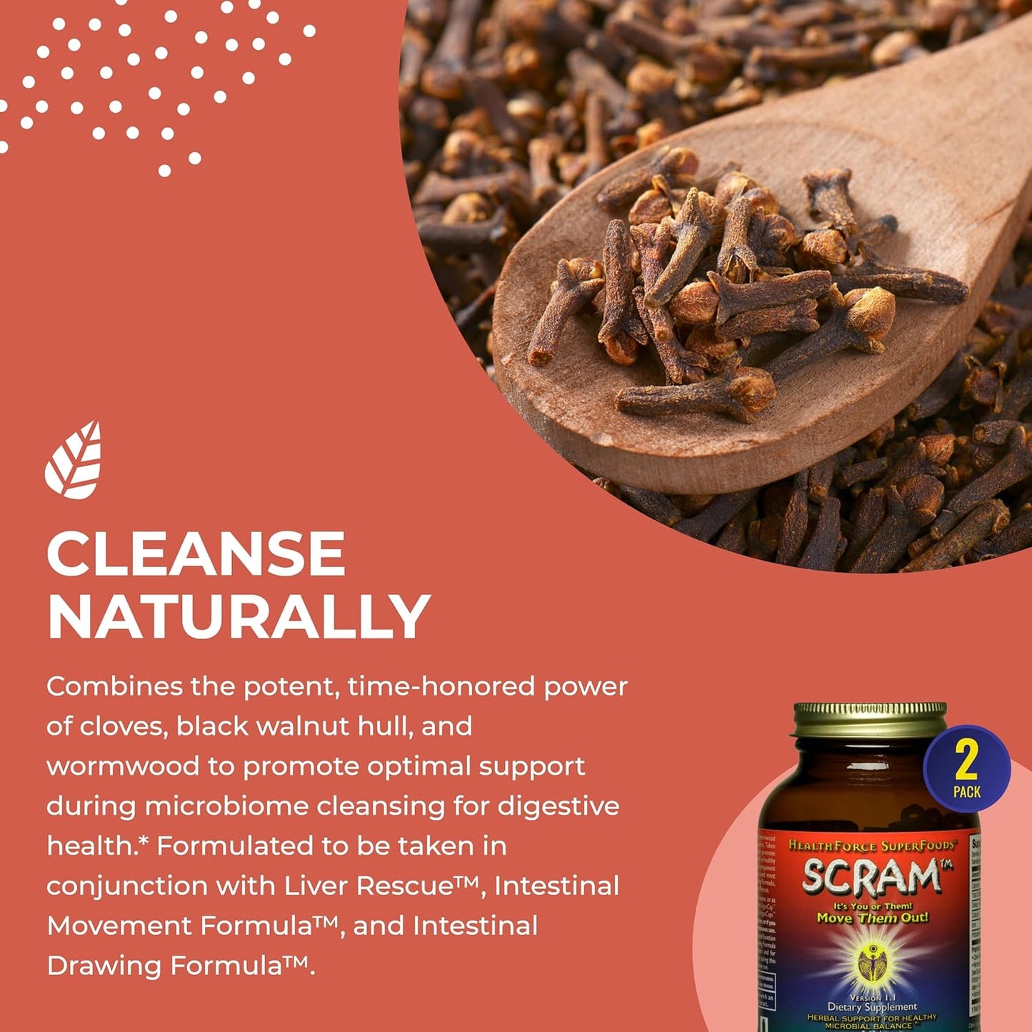 HealthForce SuperFoods Scram - Herbal Digestion Support Supplement with Milk Thistle, Wormwood, and Black Walnut - 300 Vegan Capsules