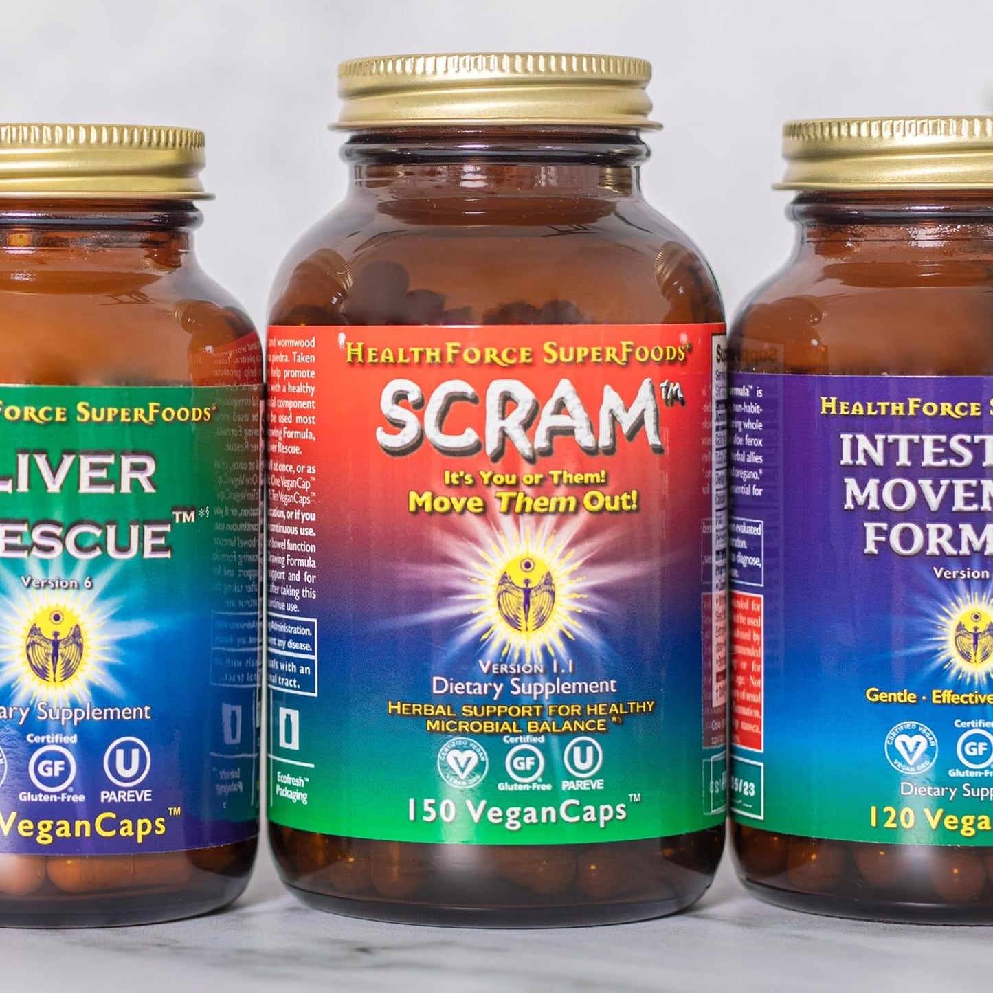 HealthForce SuperFoods Scram - Herbal Digestion Support Supplement with Milk Thistle, Wormwood, and Black Walnut - 300 Vegan Capsules