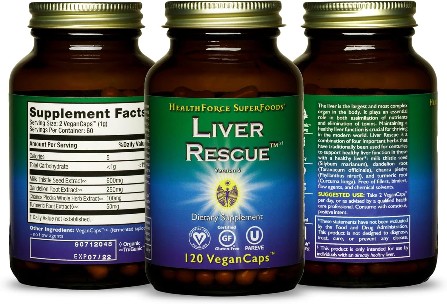 HealthForce SuperFoods Variety Pack: Liver Rescue & Intestinal Movement Formula (120 VeganCaps each)