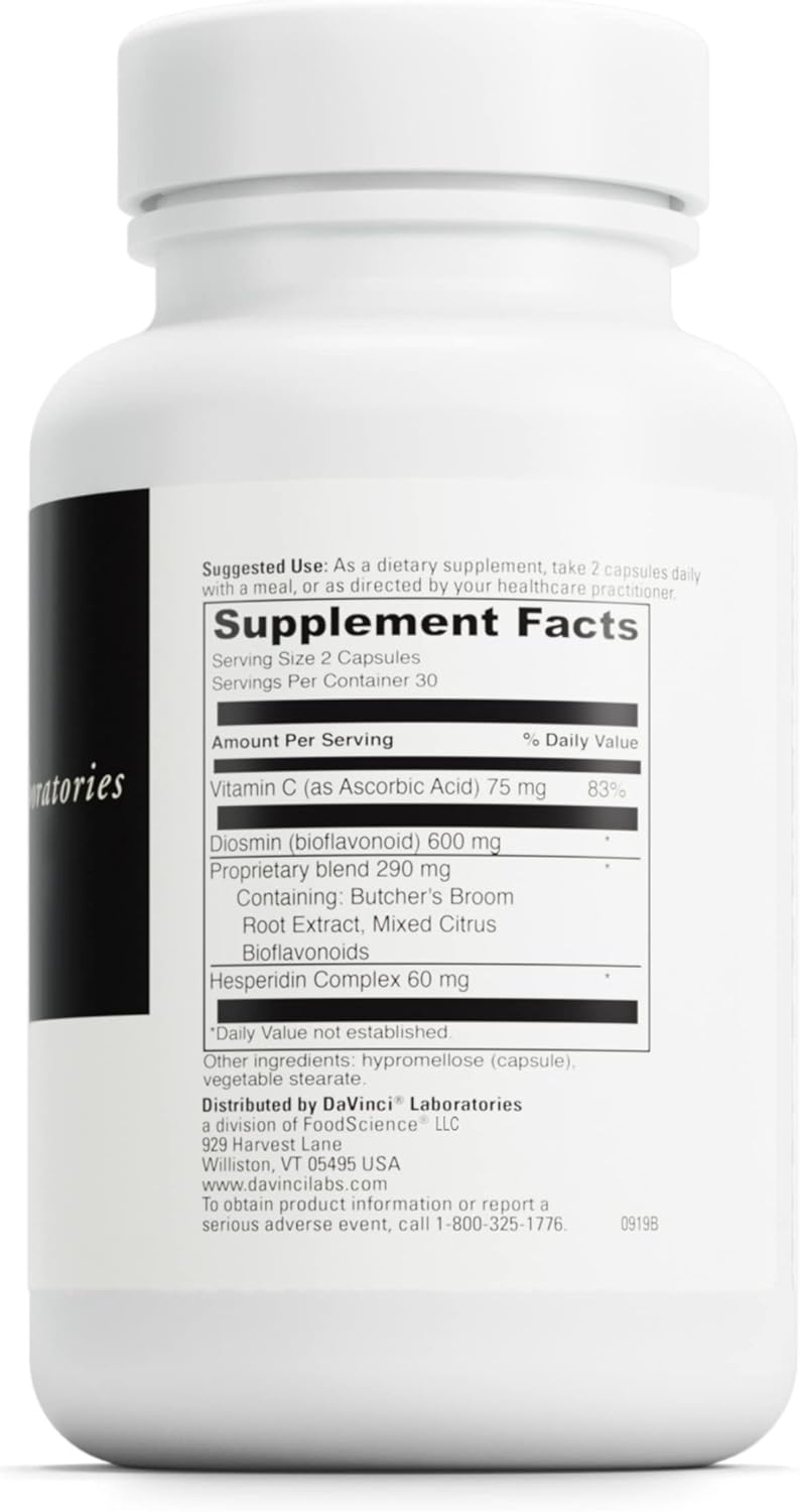 Healthy Veins Dietary Supplement with Vitamin C, Diosmin, and More - Supports Vascular Health and Leg Vein Structure - Gluten-Free - 60 Capsules