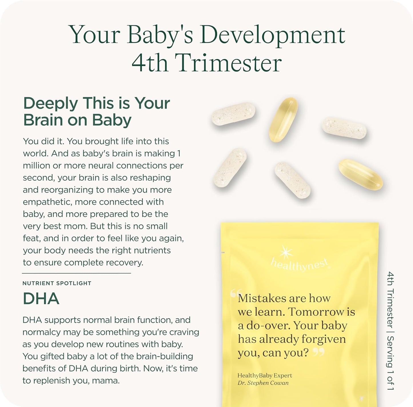 Healthybaby HealthyNest Postnatal & 4th Trimester Prenatal Vitamin with Methylated Folate, Choline, DHA, and Iron - 31 Day Supply