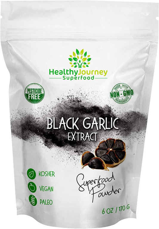 HealthyJourney Superfood Black Garlic Extract Powder - Pesticide Free, Non-GMO, Vegan, Gluten Free, Rich in Antioxidants - 6 OZ