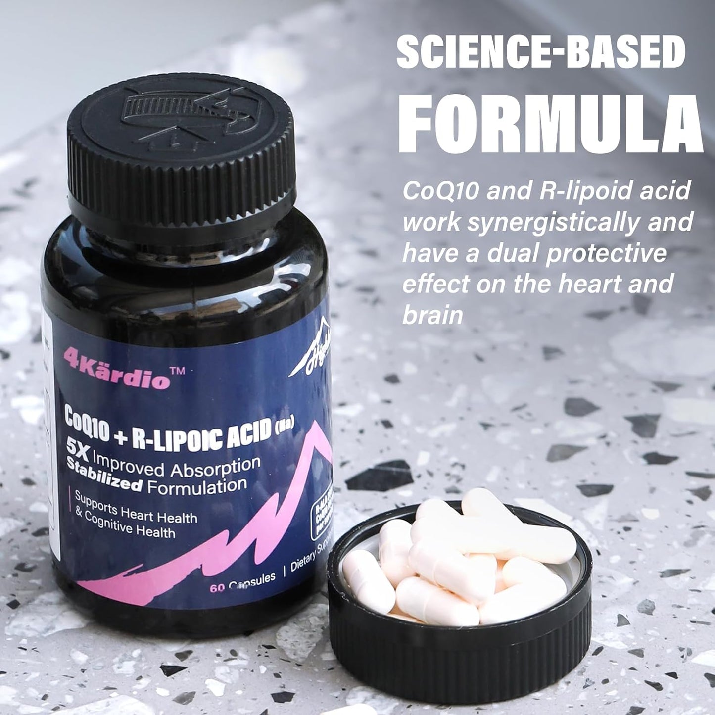 Heart and Brain Health Support: Highland Nutritional Lab CoQ10 100mg + R-Lipoic Acid (Na) 200mg - 60 Capsules, Enhanced Absorption Formula