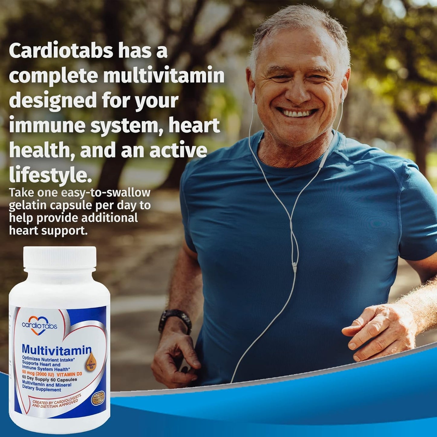 Heart and Immunity Multivitamin with B-Vitamins, Vitamins A, C, E, K, D3 - 60 Count Bottle for Men & Women