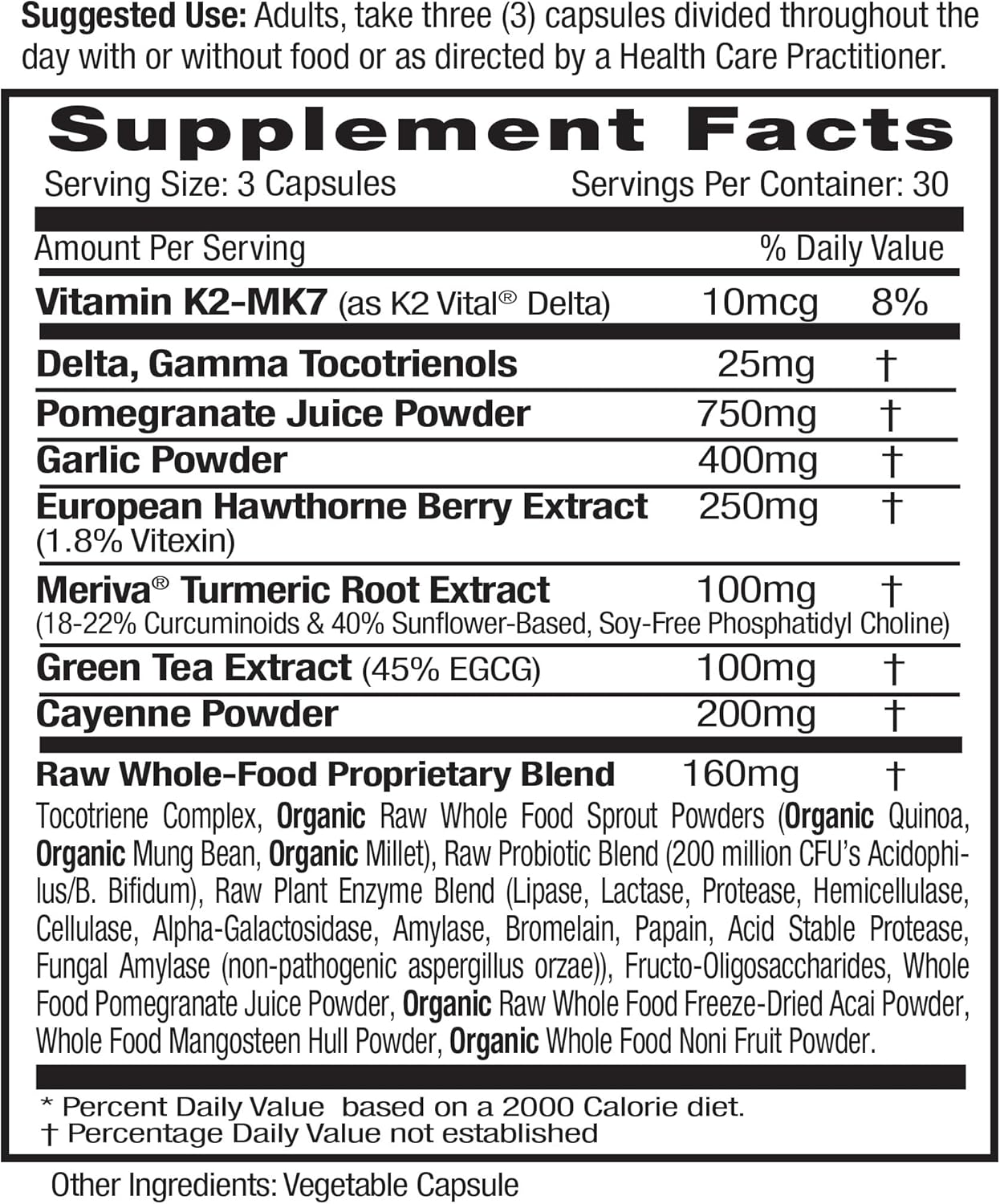Heart, Artery, & Vein Health Supplement with Hawthorn Berry, Turmeric, and Vitamin K2 - Gluten-Free 90 Capsules