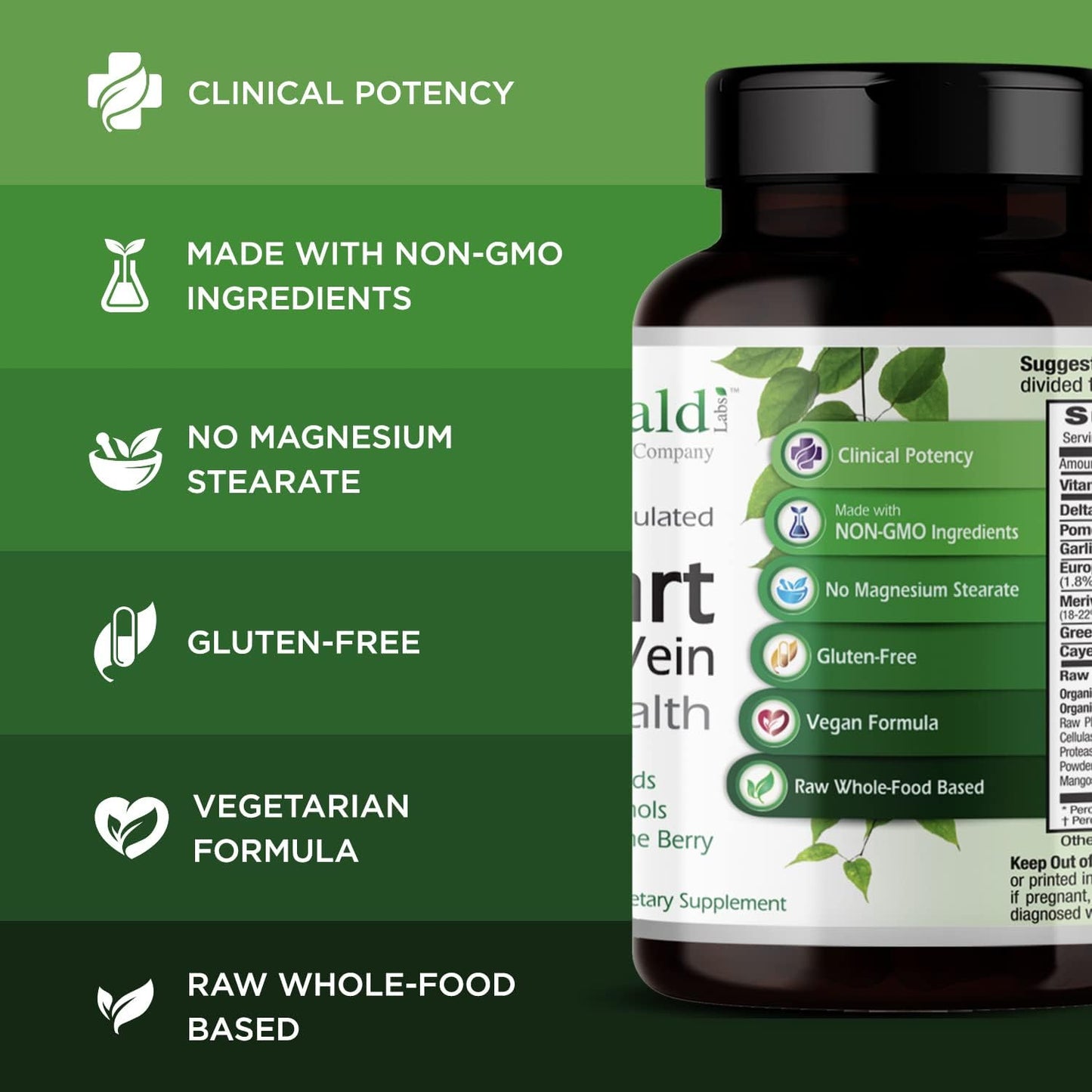 Heart, Artery, & Vein Health Supplement with Hawthorn Berry, Turmeric, and Vitamin K2 - Gluten-Free 90 Capsules