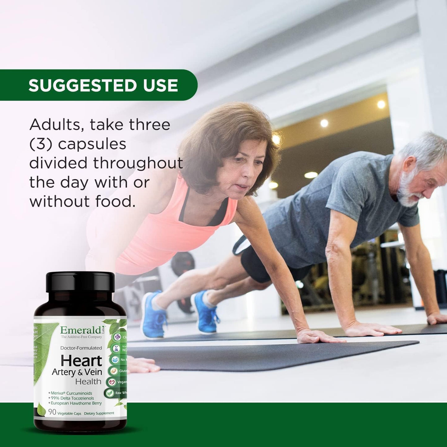 Heart, Artery, & Vein Health Supplement with Hawthorn Berry, Turmeric, and Vitamin K2 - Gluten-Free 90 Capsules