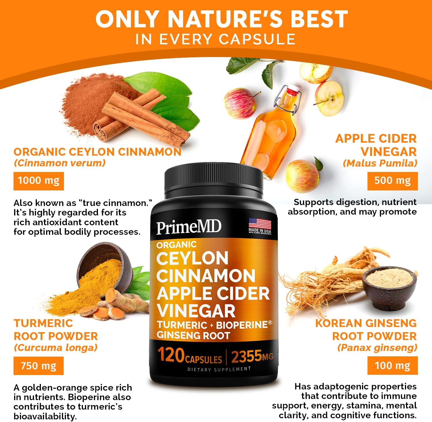 Heart, Energy, & Immune Support Bundle - PrimeMD Ceylon Cinnamon, Fadogia Tongkat Ali, and Nitric Oxide Supplements - Non-GMO & Vegan