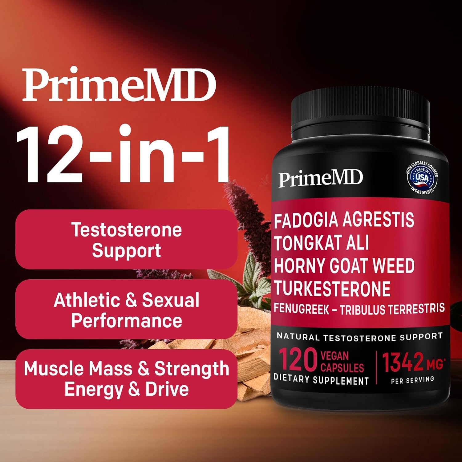 Heart, Energy, & Immune Support Bundle - PrimeMD Ceylon Cinnamon, Fadogia Tongkat Ali, and Nitric Oxide Supplements - Non-GMO & Vegan