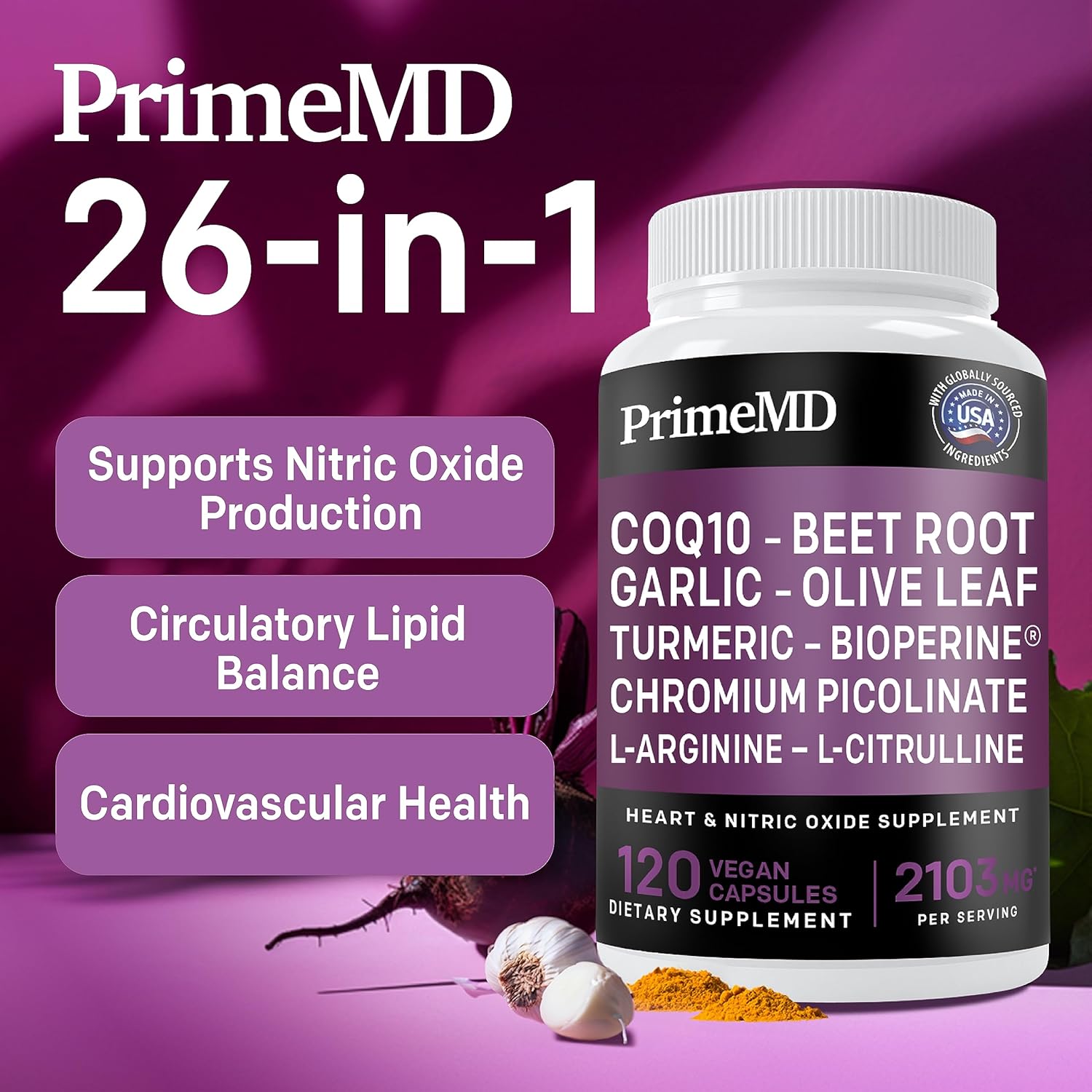 Heart, Energy, & Immune Support Bundle - PrimeMD Ceylon Cinnamon, Fadogia Tongkat Ali, and Nitric Oxide Supplements - Non-GMO & Vegan