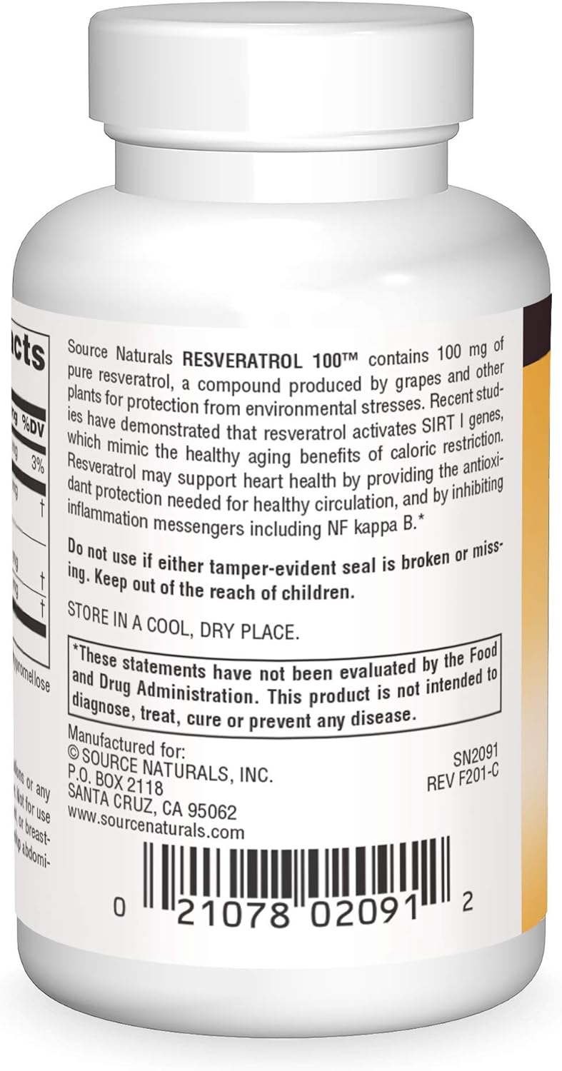 Heart Health and Anti-Aging Support: Source Naturals Resveratrol 100 - 100mg, 60 Veg Caps