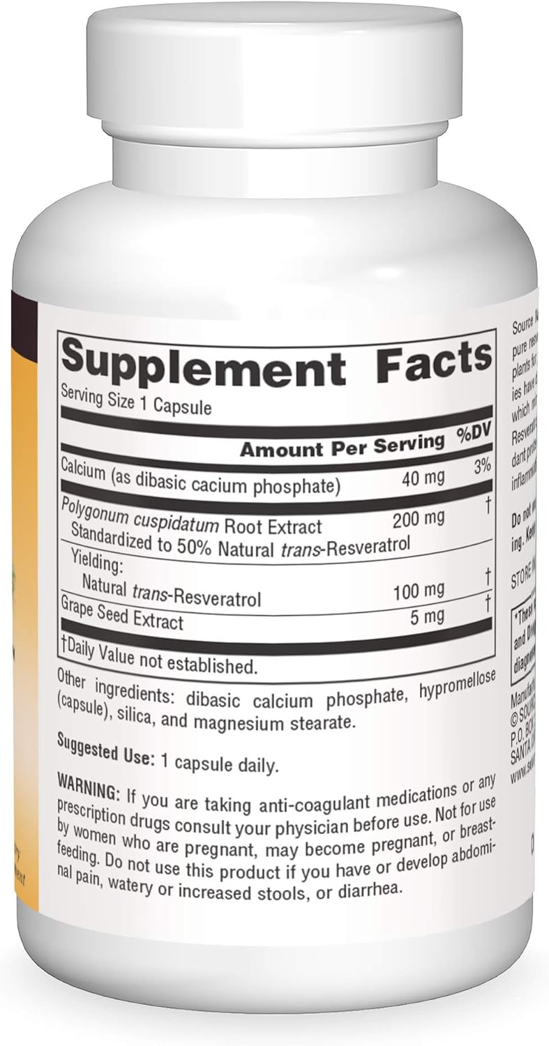 Heart Health and Anti-Aging Support: Source Naturals Resveratrol 100 - 100mg, 60 Veg Caps