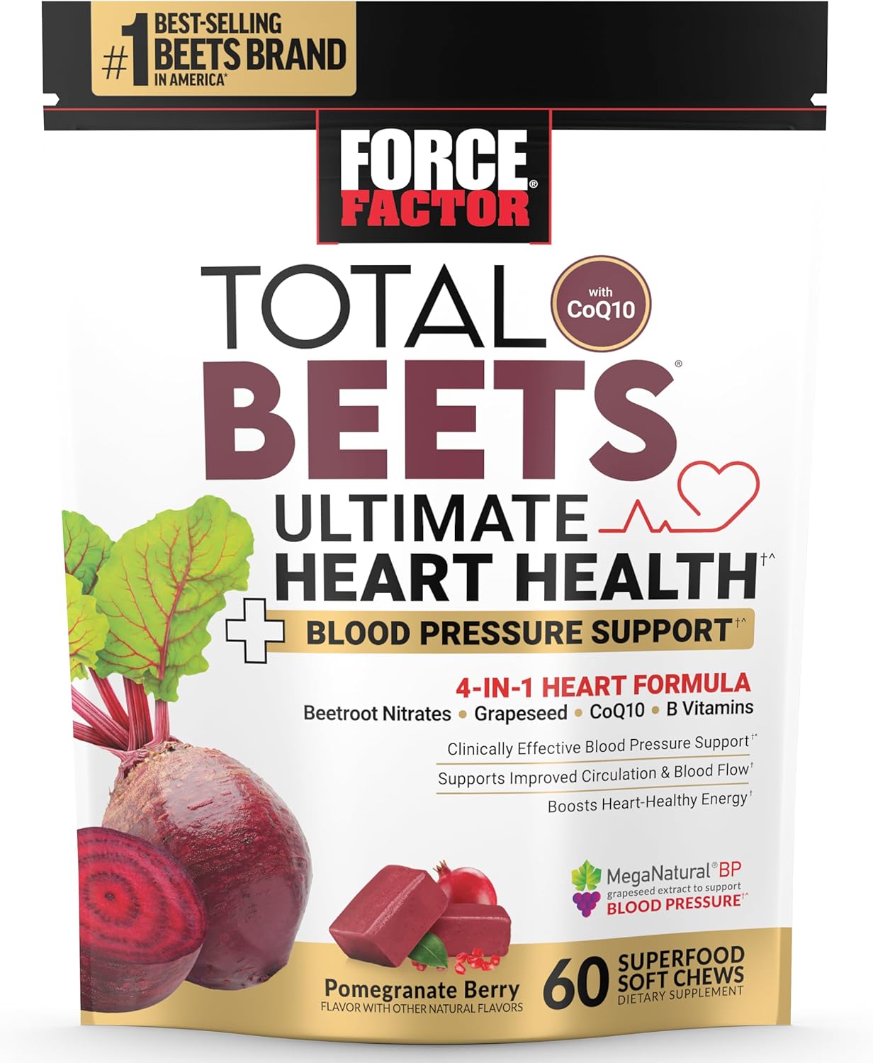 Heart Health Blood Pressure Support Chews with CoQ10 & Beet Root Powder, 60 Soft Chews