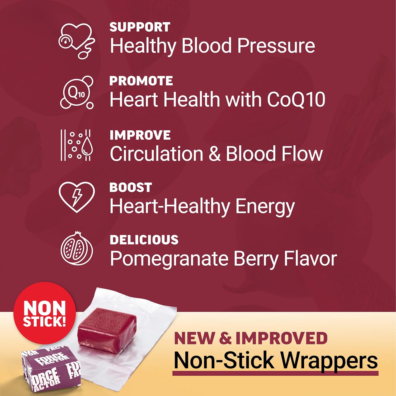 Heart Health Blood Pressure Support Chews with CoQ10 & Beet Root Powder, 60 Soft Chews