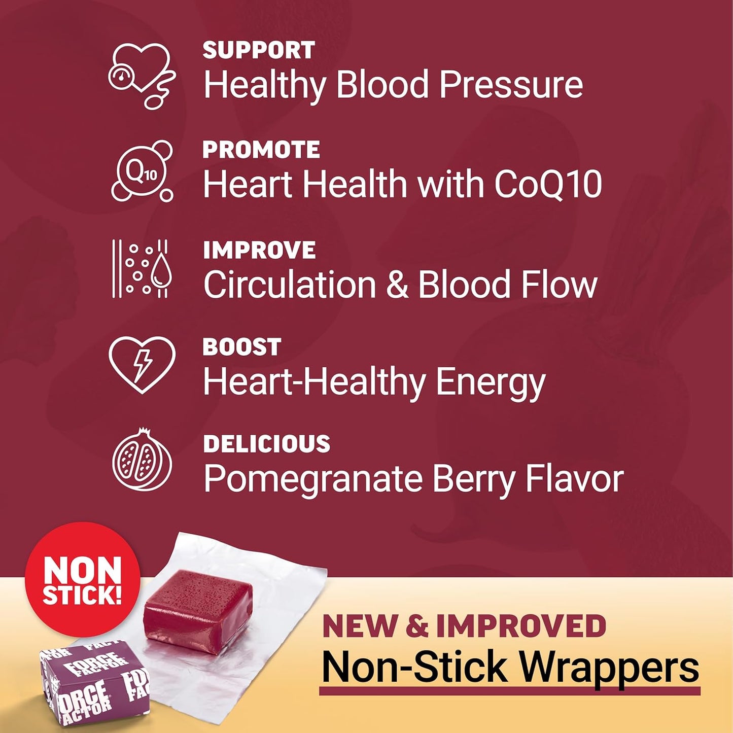 Heart Health & Blood Pressure Support Chews with CoQ10, Beet Root Powder, Grape Seed Extract - 60 Soft Chews for Circulation & Blood Flow