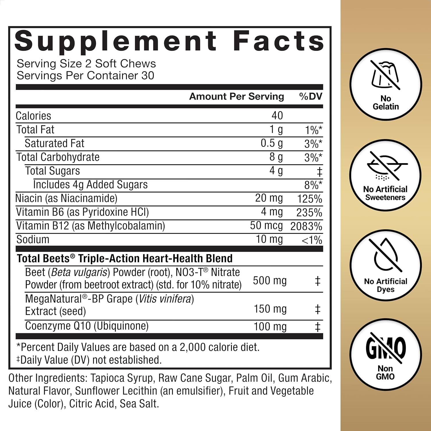 Heart Health Blood Pressure Support Chews with CoQ10 & Beet Root Powder, 60 Soft Chews