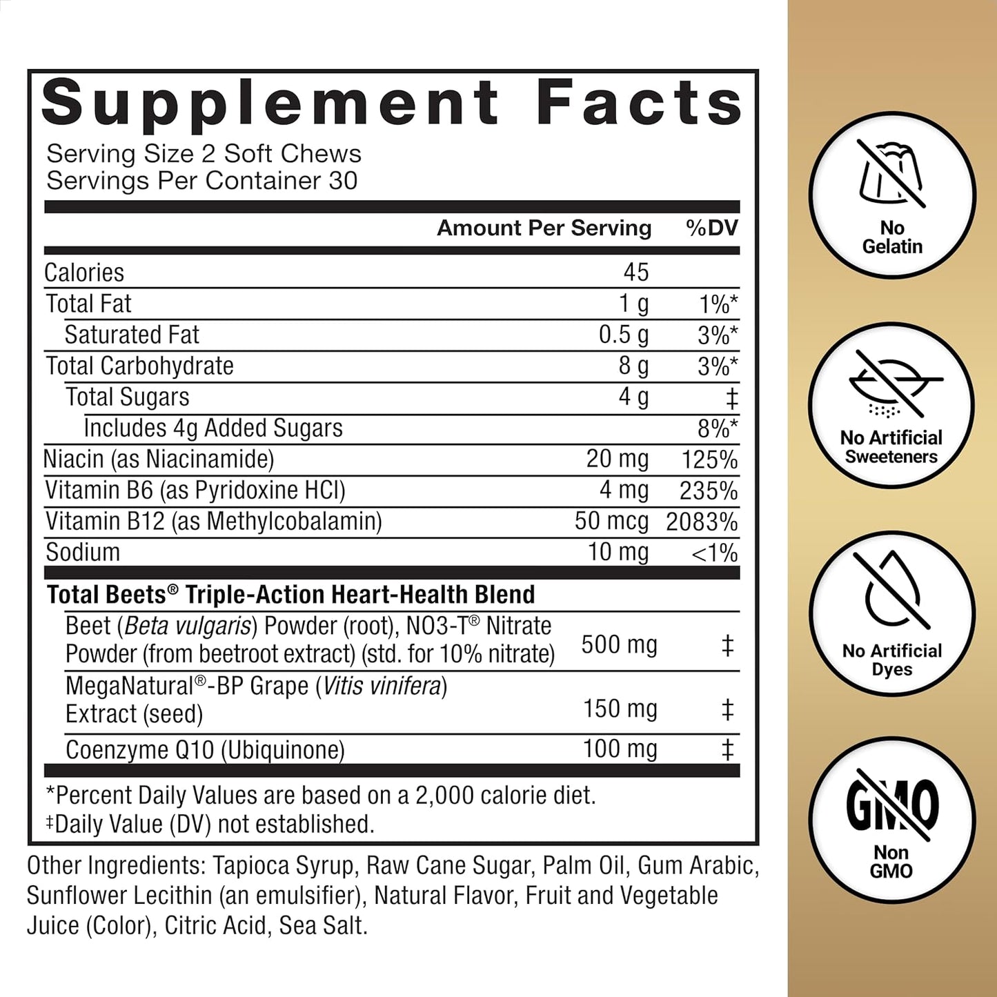 Heart Health & Blood Pressure Support Chews with CoQ10, Beet Root Powder, Grape Seed Extract - 60 Soft Chews for Circulation & Blood Flow