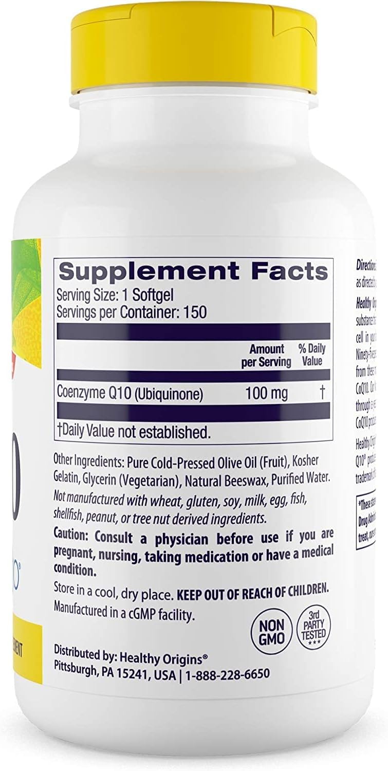 Heart Health & Energy Supplement: Healthy Origins CoQ10 (Kaneka Q10) 100mg Softgels - Non-GMO, Gluten Free - 150 Softgels