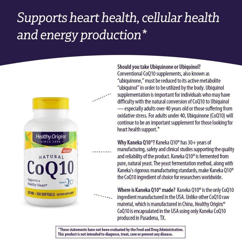 Heart Health & Energy Supplement: Healthy Origins CoQ10 (Kaneka Q10) 100mg Softgels - Non-GMO, Gluten Free - 150 Softgels