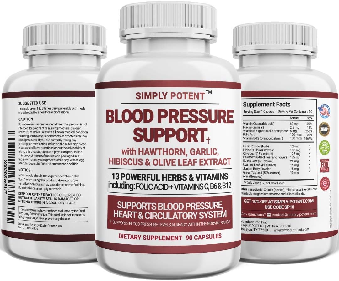 Heart Health Supplement with 13 Vitamins & Herbs for Balanced Blood Pressure - Folic Acid, Vitamins C B6 & B12 - 90 Capsules