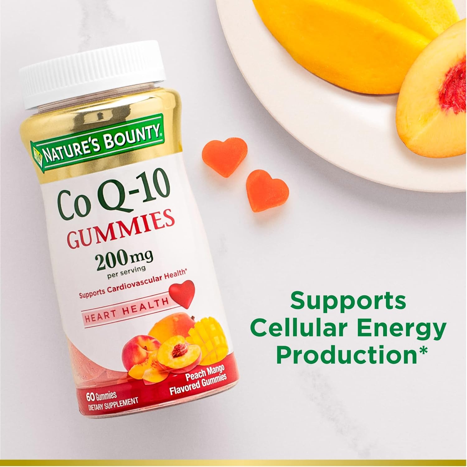 Heart Health Support: Nature's Bounty CoQ10 Gummies, 200 mg, 60 Peach Mango Flavoured Gummies